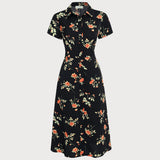 Glória - Vestido Midi Negro Floral