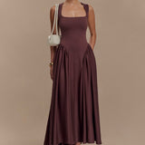 Sara - Vestido midi de punto marrón