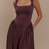 Sara - Vestido midi de punto marrón