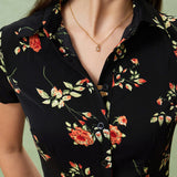 Glória - Vestido Midi Negro Floral