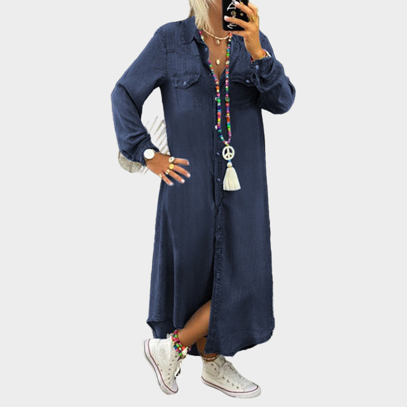 Vestido maxi de mezclilla de manga larga