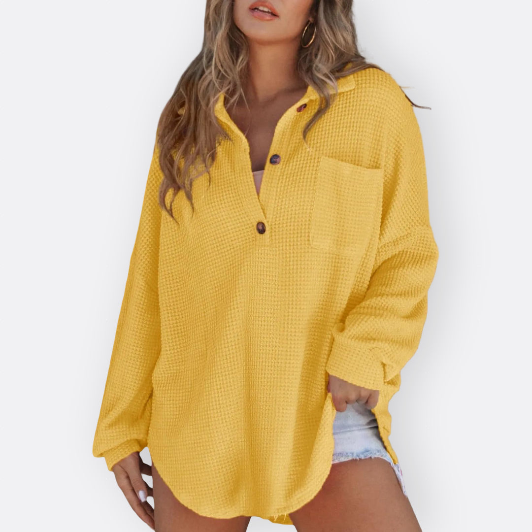 Inês - Blusa Túnica Ligera con Escote en V y Botones