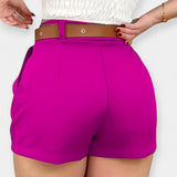 Pantalones Cortos Plisados de Cintura Alta