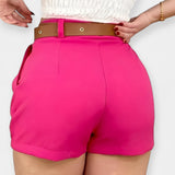 Pantalones Cortos Plisados de Cintura Alta