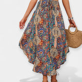 Saia Midi Floral de Cintura Alta