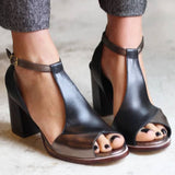 Nadaria - Sandalias negras con tacón alto y punta abierta en patchwork