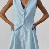 Carolina™ | Top de lino sin mangas con pantalones holgados