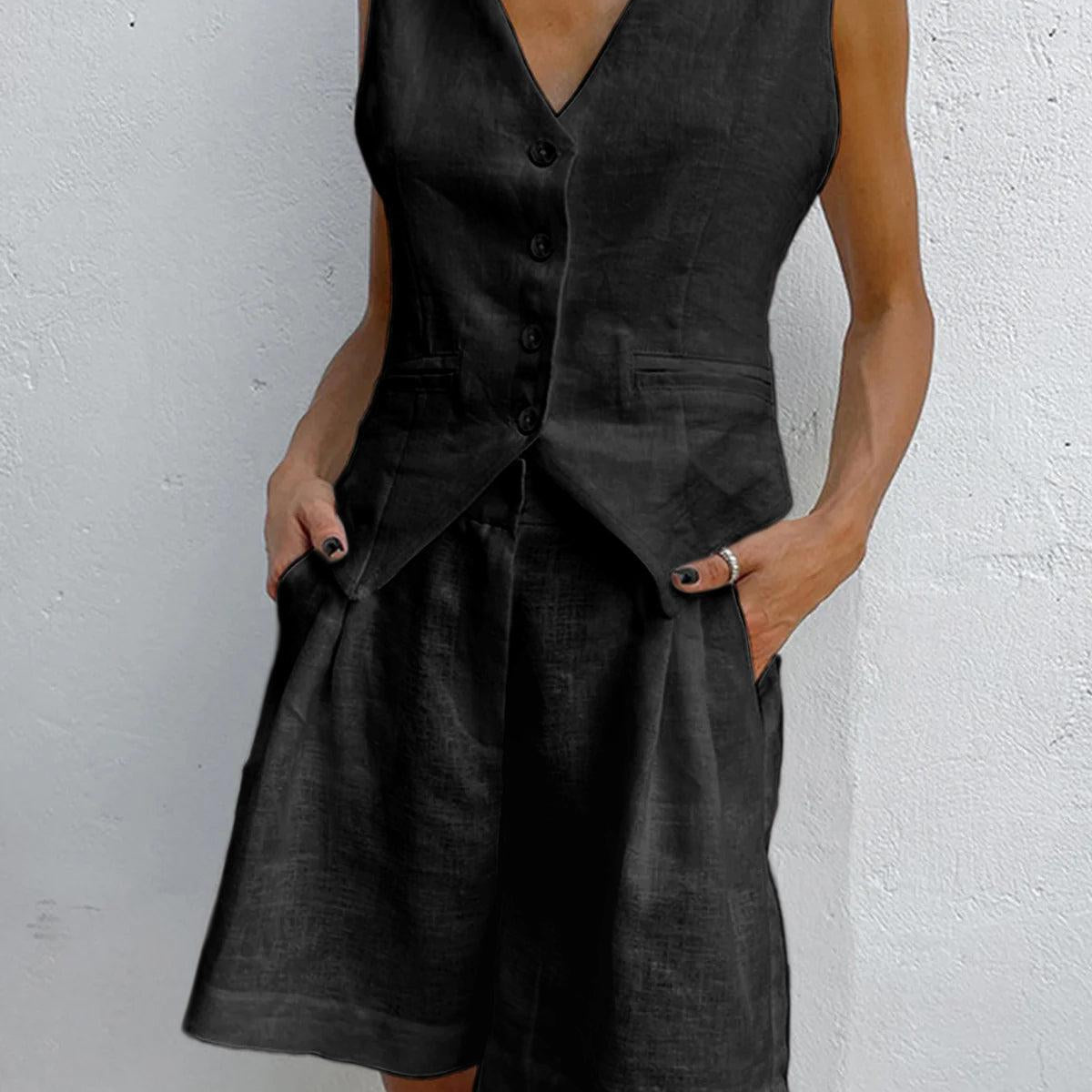 Carolina™ | Top de lino sin mangas con pantalones holgados