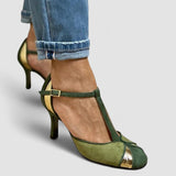 Taviana - Zapatos de tacón en patchwork con tira en T y puntera cerrada