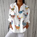 Noélia - Blusa Ligera con Estampado de Gallinas