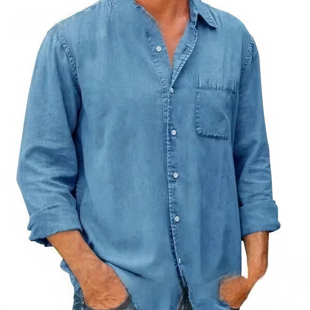 Camisa - Mezcla de Denim Larga