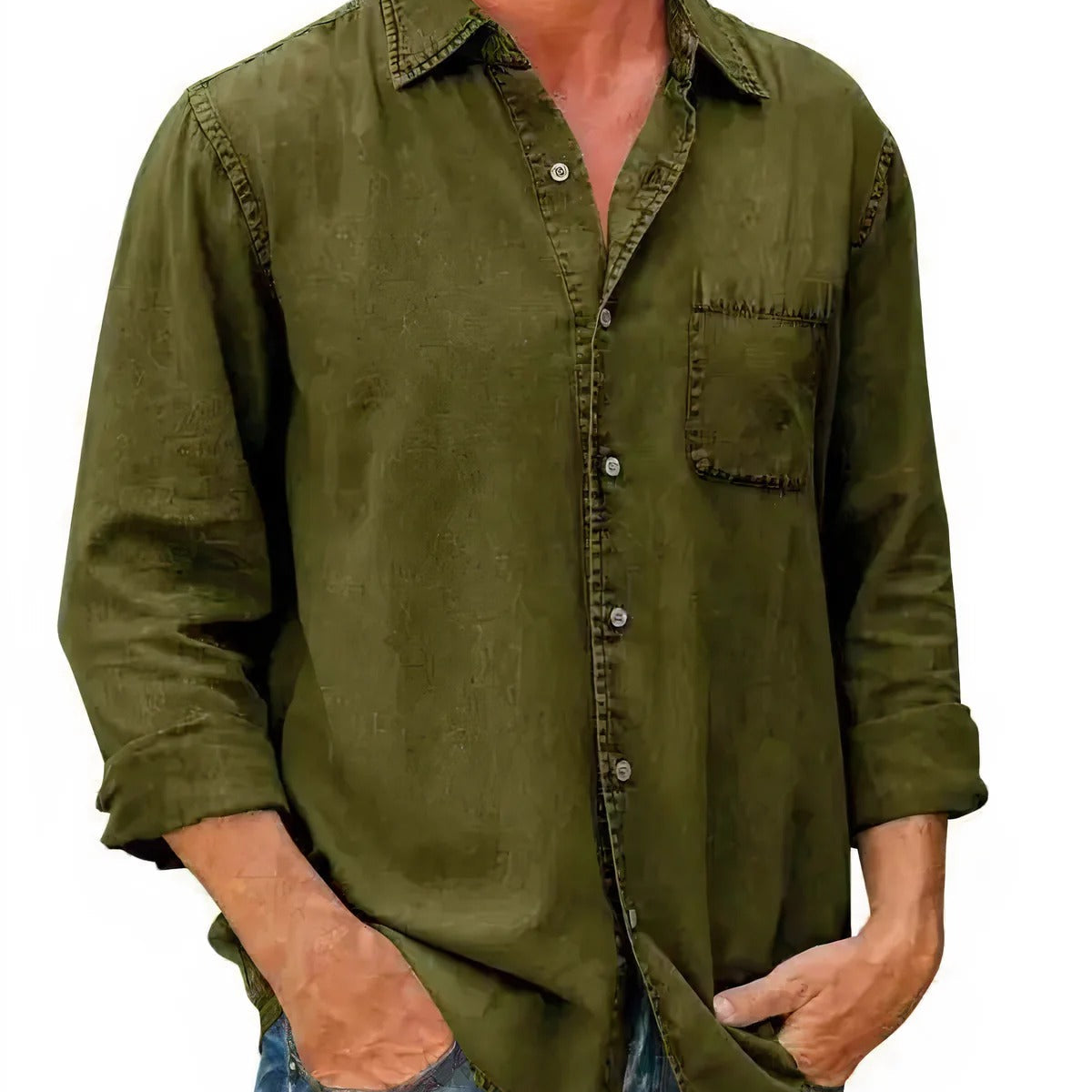 Camisa - Mezcla de Denim Larga