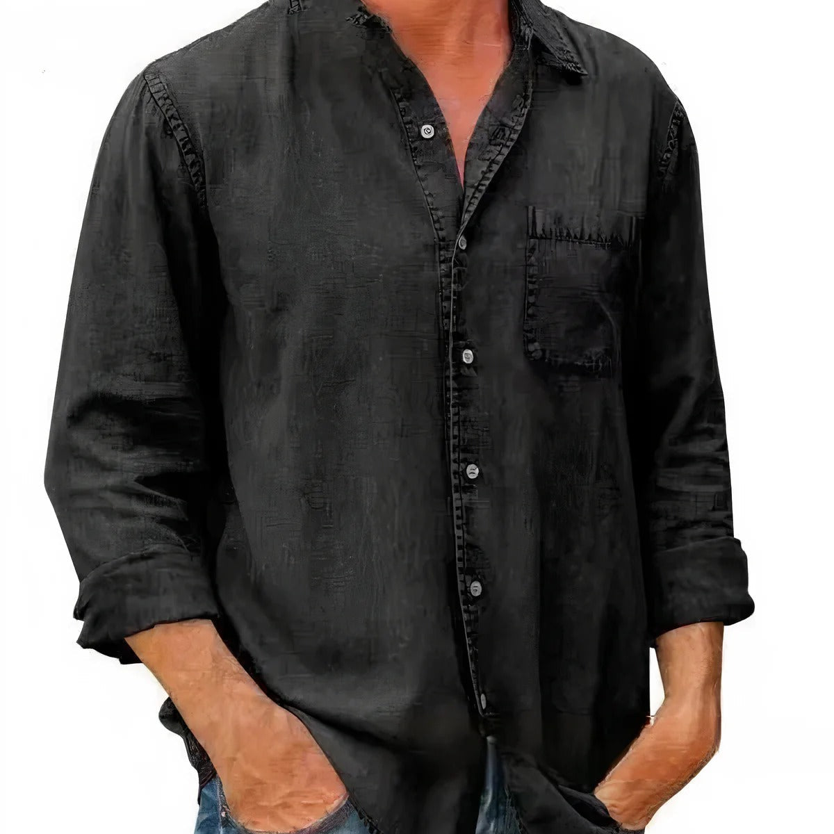 Camisa - Mezcla de Denim Larga