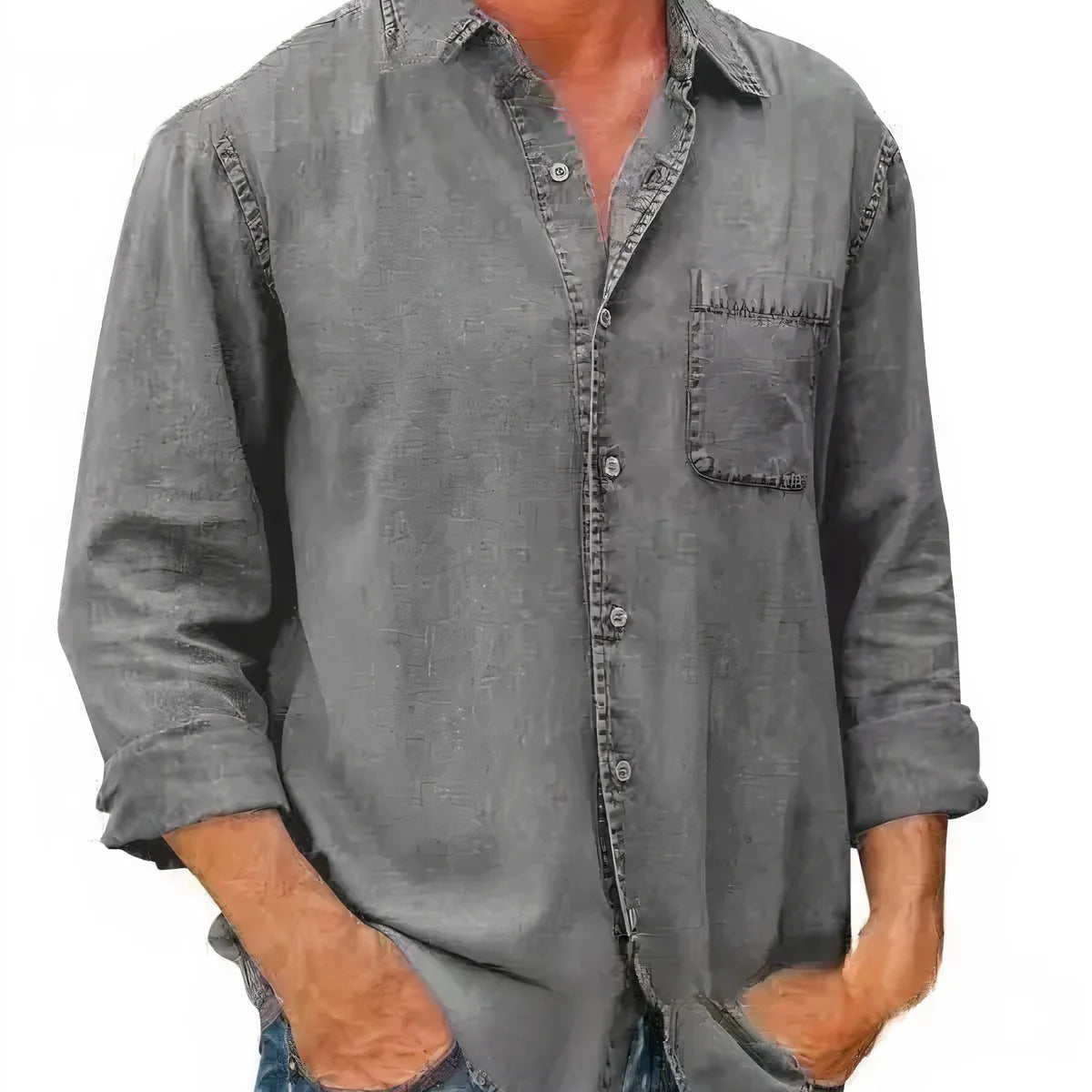 Camisa - Mezcla de Denim Larga