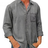 Camisa - Mezcla de Denim Larga