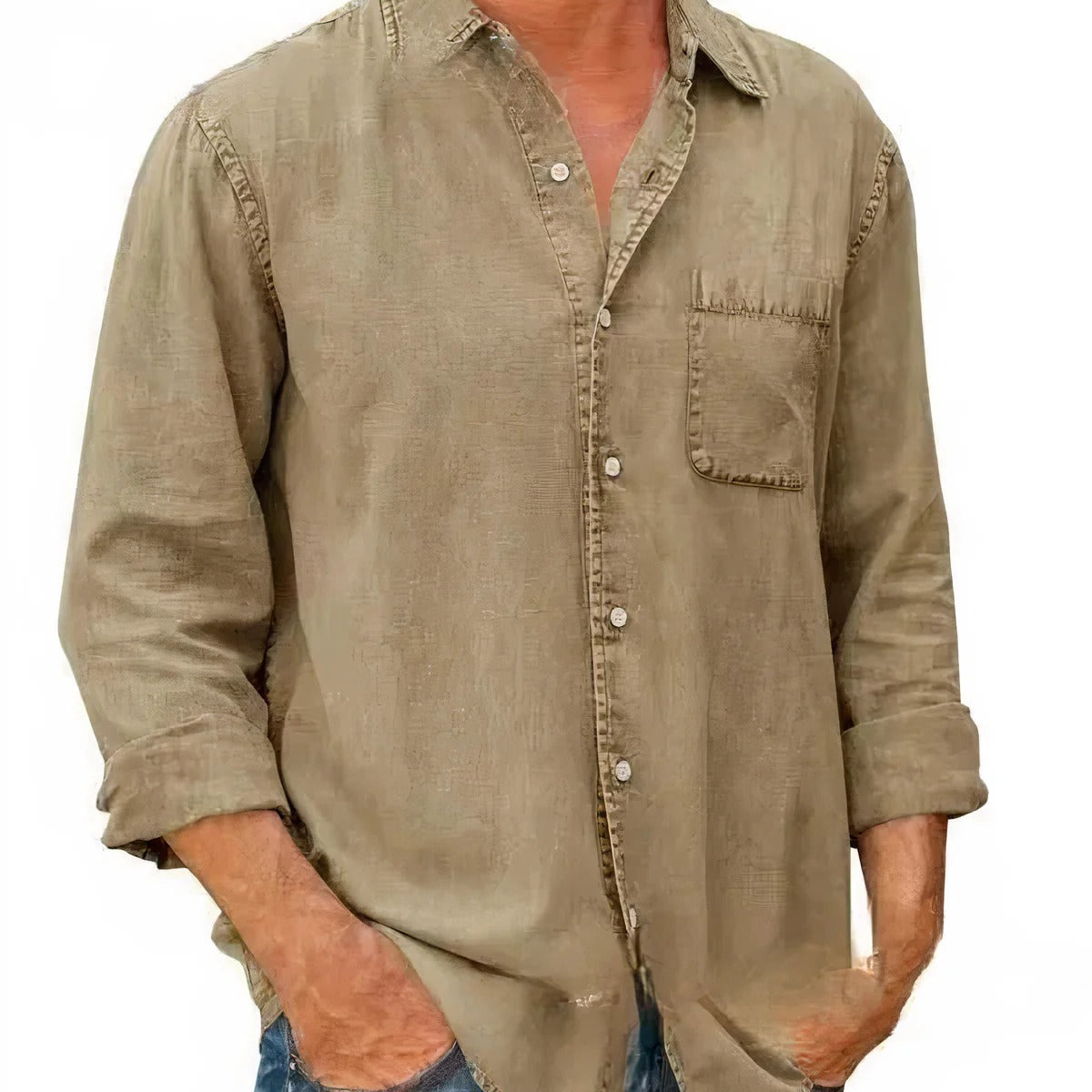 Camisa - Mezcla de Denim Larga