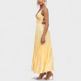 Abia - Vestido maxi amarillo plisado