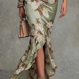 Ana | Vestido Largo de Satén con Estampado Floral