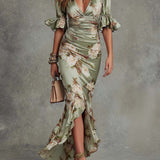 Ana | Vestido Largo de Satén con Estampado Floral