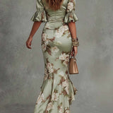 Ana | Vestido Largo de Satén con Estampado Floral