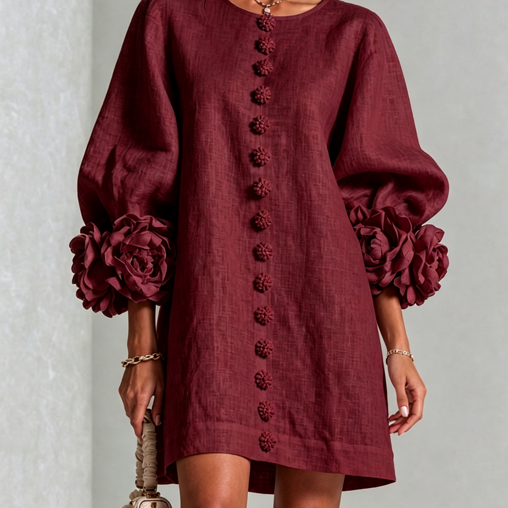 Amara - Mini Vestido Elegante con Botones Florales