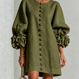 Amara - Mini Vestido Elegante con Botones Florales