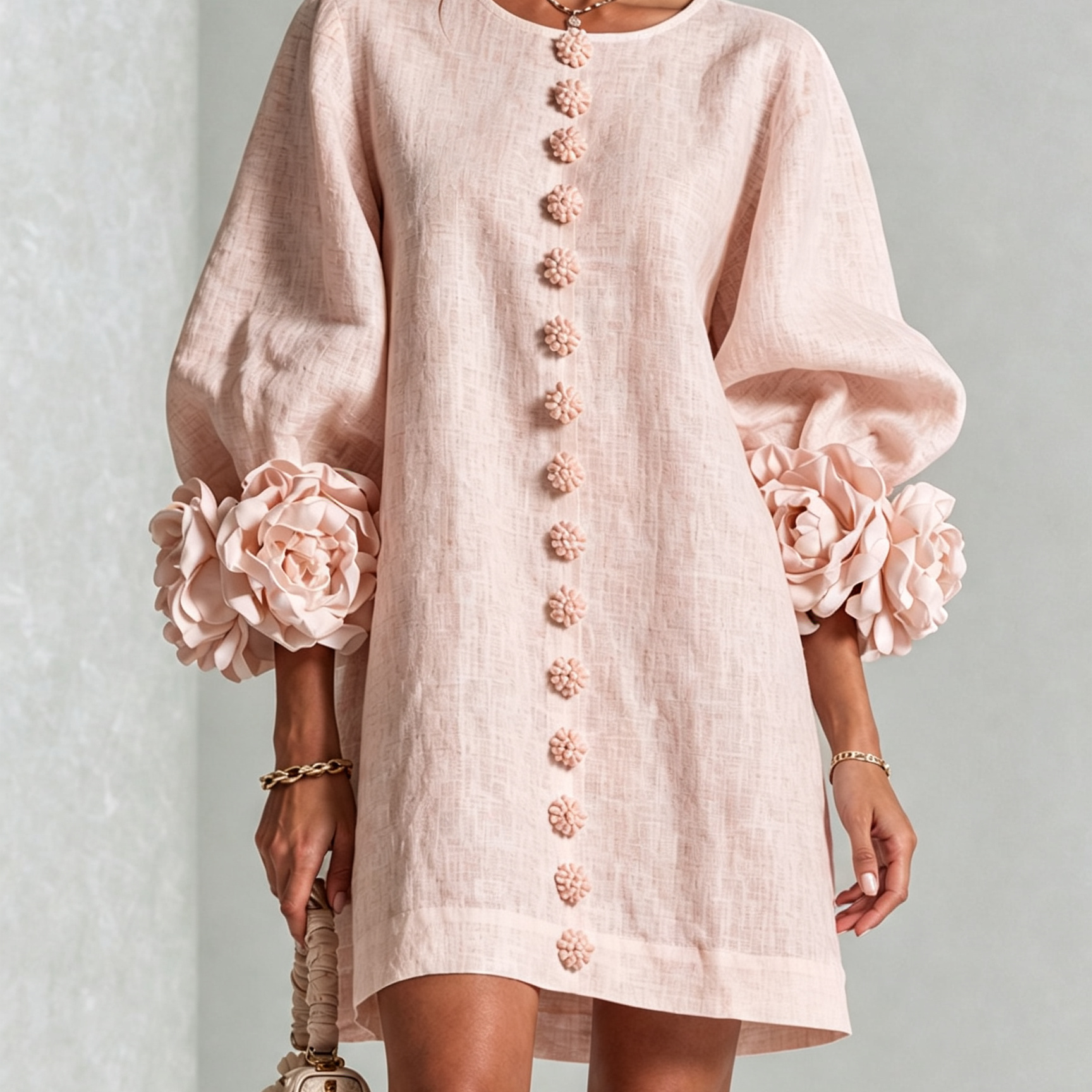 Amara - Mini Vestido Elegante con Botones Florales
