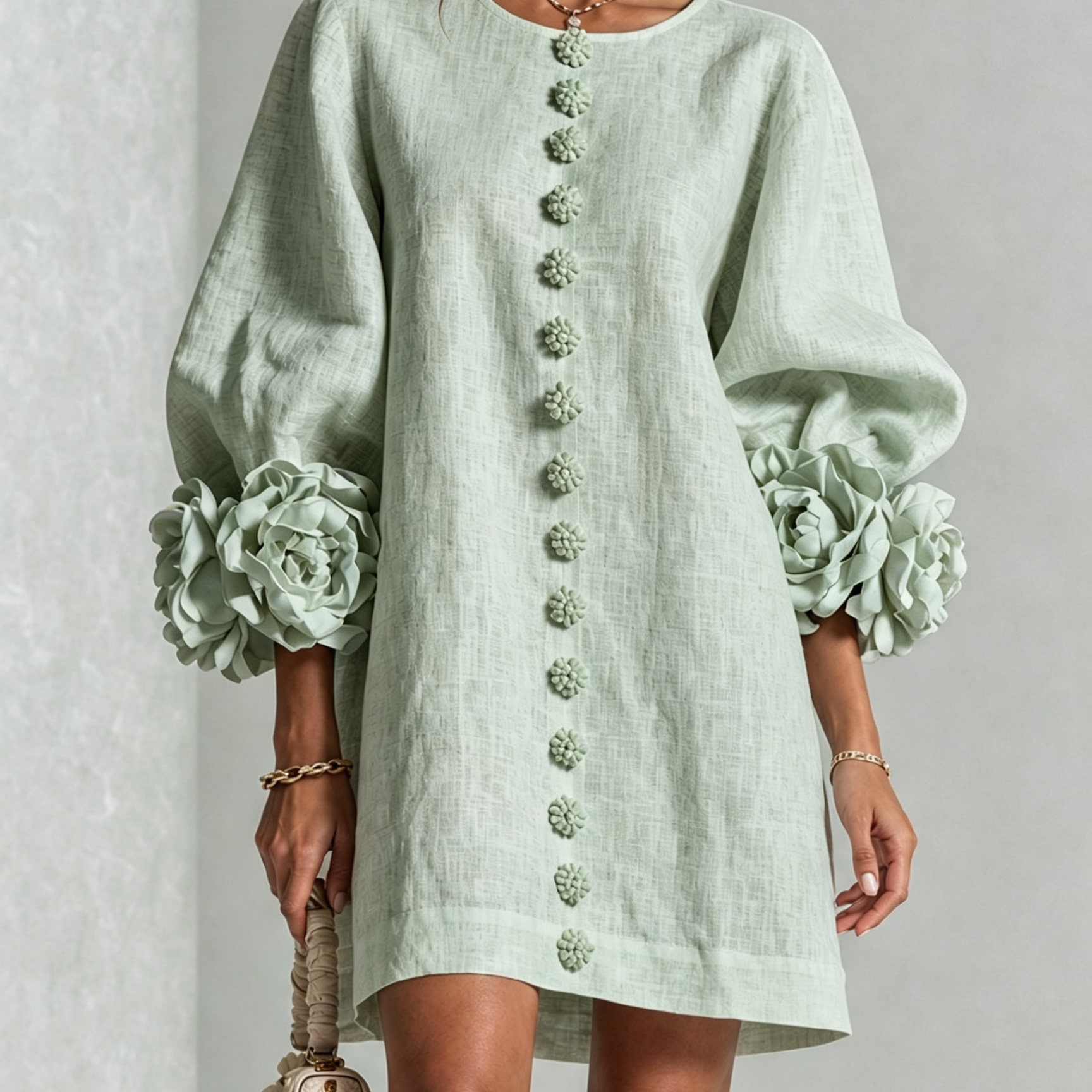 Amara - Mini Vestido Elegante con Botones Florales