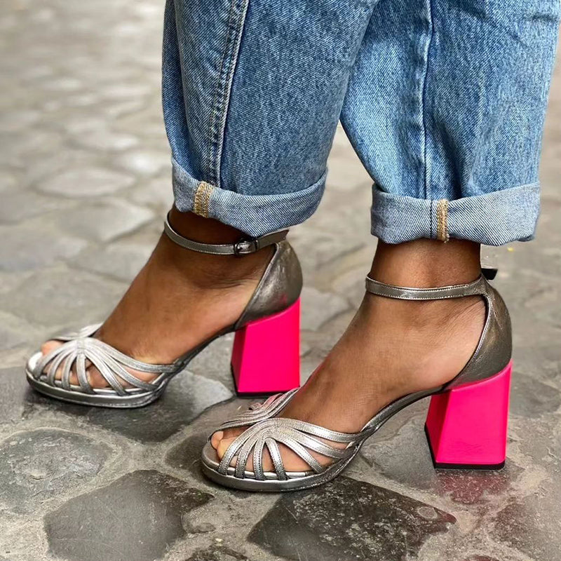 Serafina - Sandalias brillantes con tacón en bloque