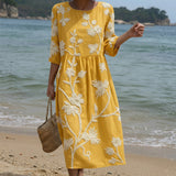 Iara - Vestido Midi con Estampado de Plantas y Flores
