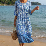 Liana - Vestido Maxi de Cuello Redondo con Estampado
